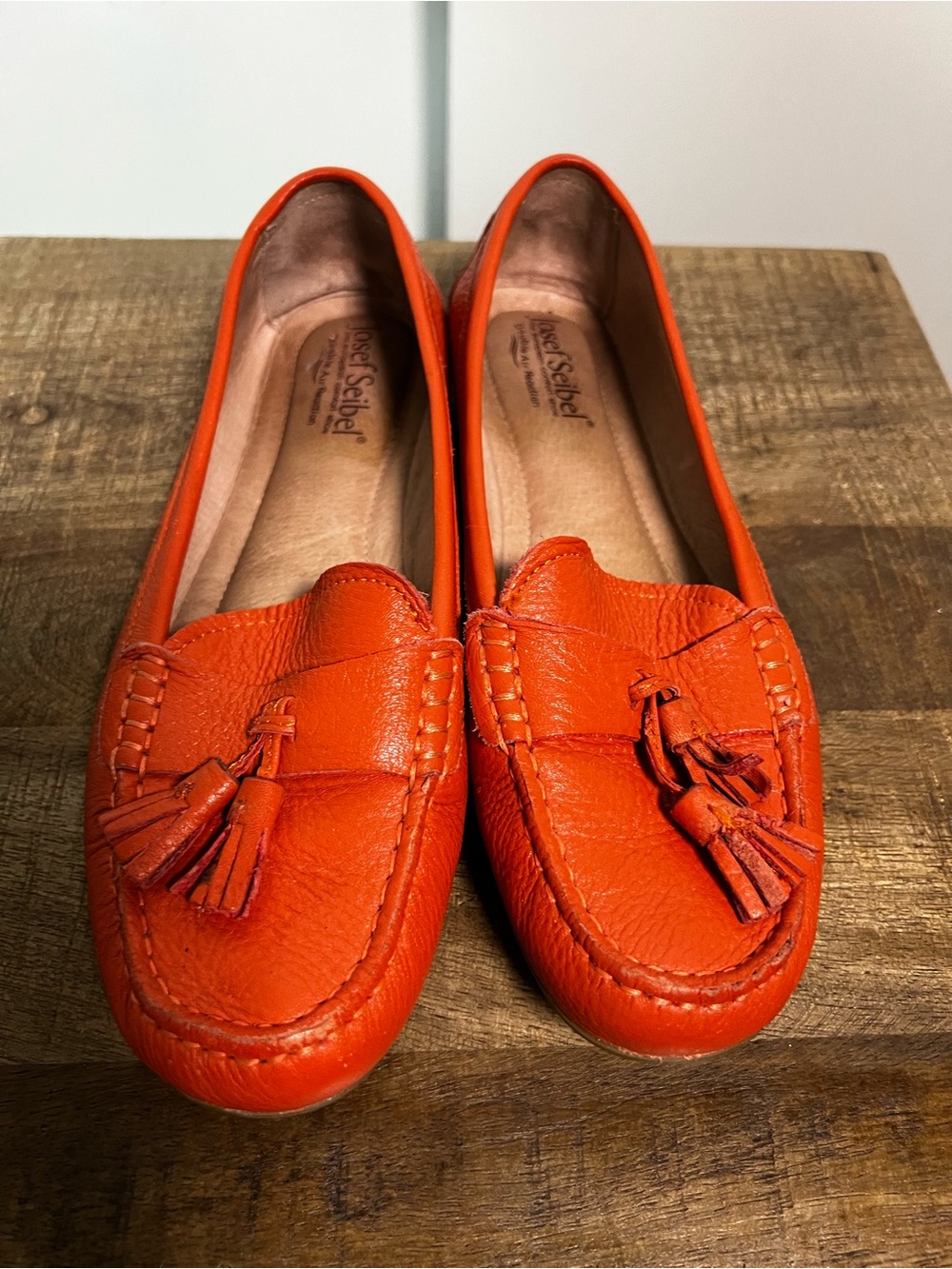 Josef Seibel Orange Leather Tassel Loafers